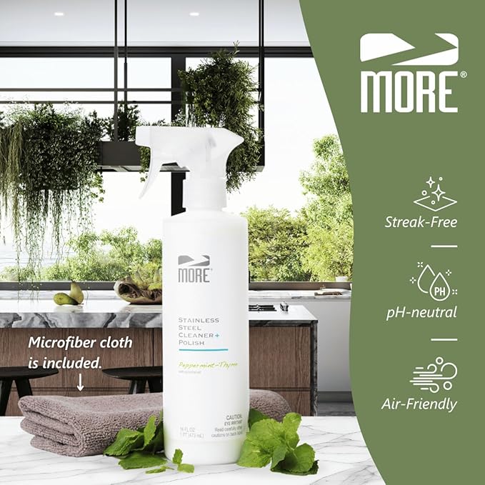 MORE - Stainless Steel Cleaner & Polish Spray + Microfiber Cloth - Stainless - Image 4