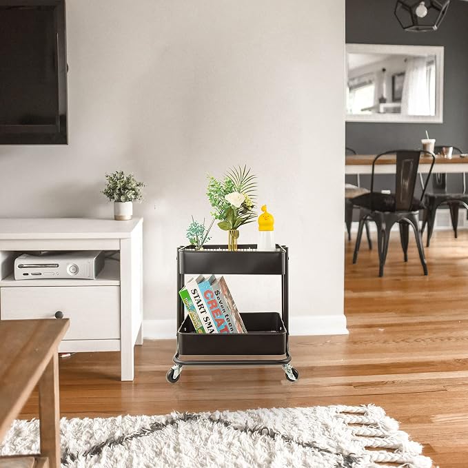 Melody House 2-Tier Metal Utility Rolling Cart Storage Organizer - Image 2