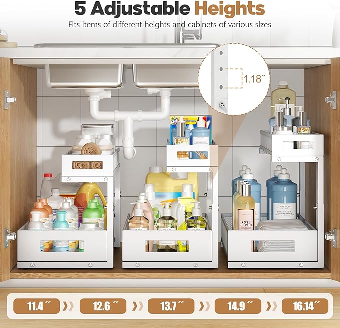 2 Pack 17IN Depth Under Sink Storage Organizer, Large 2-Tier Elegant Mesh Pull - Image 5