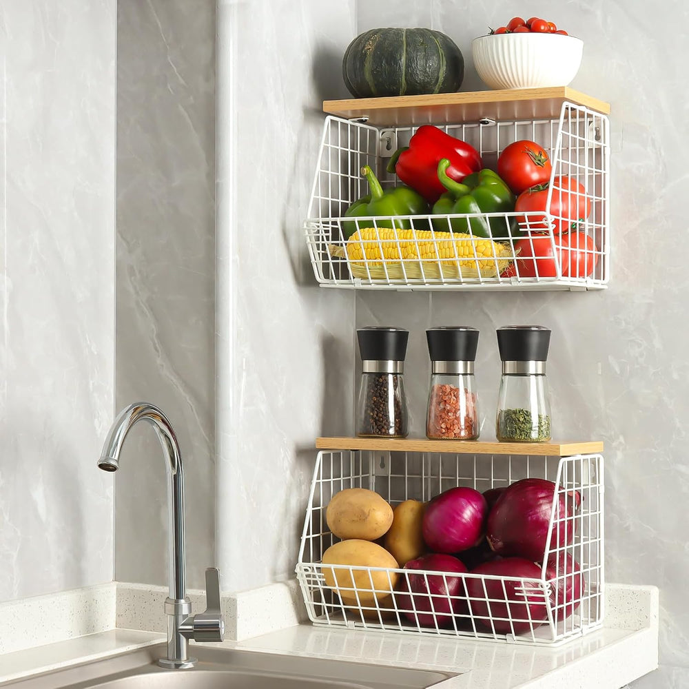 Mefirt Fruit Basket, 2-Tier Fruit Bowl for Kitchen Counter, Stackable Wall Mo...