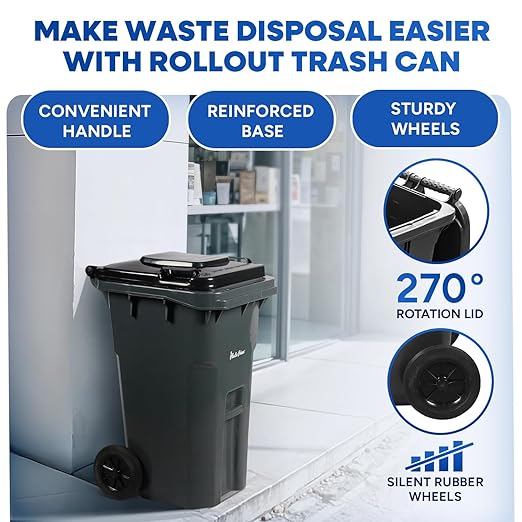 27 Gallon Trash Can with Wheels Plastic Rollout Outdoor Trash Can with Lid - Image 6