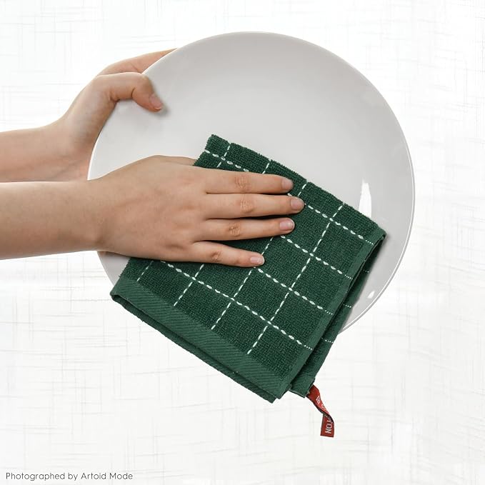 Artoid Mode Checkered Designed Cotton Green Terry Kitchen Dish Cloths, 12x12 - Image 6