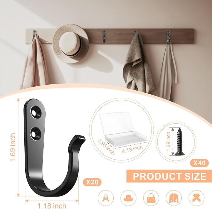 20PCS Heavy Duty Metal Coat Hooks - Image 5