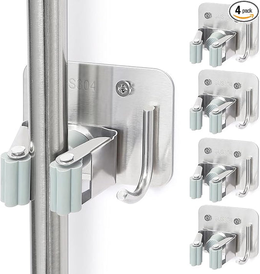 Broom Holder Wall Mount Screw Drilling, Sturdy Heavy Duty Stainless Steel Mop by Unknown