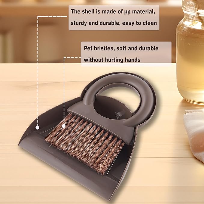 Round Handle Brush and Dustpan Set Small Broom & Dustpan Portable Handheld - Image 3