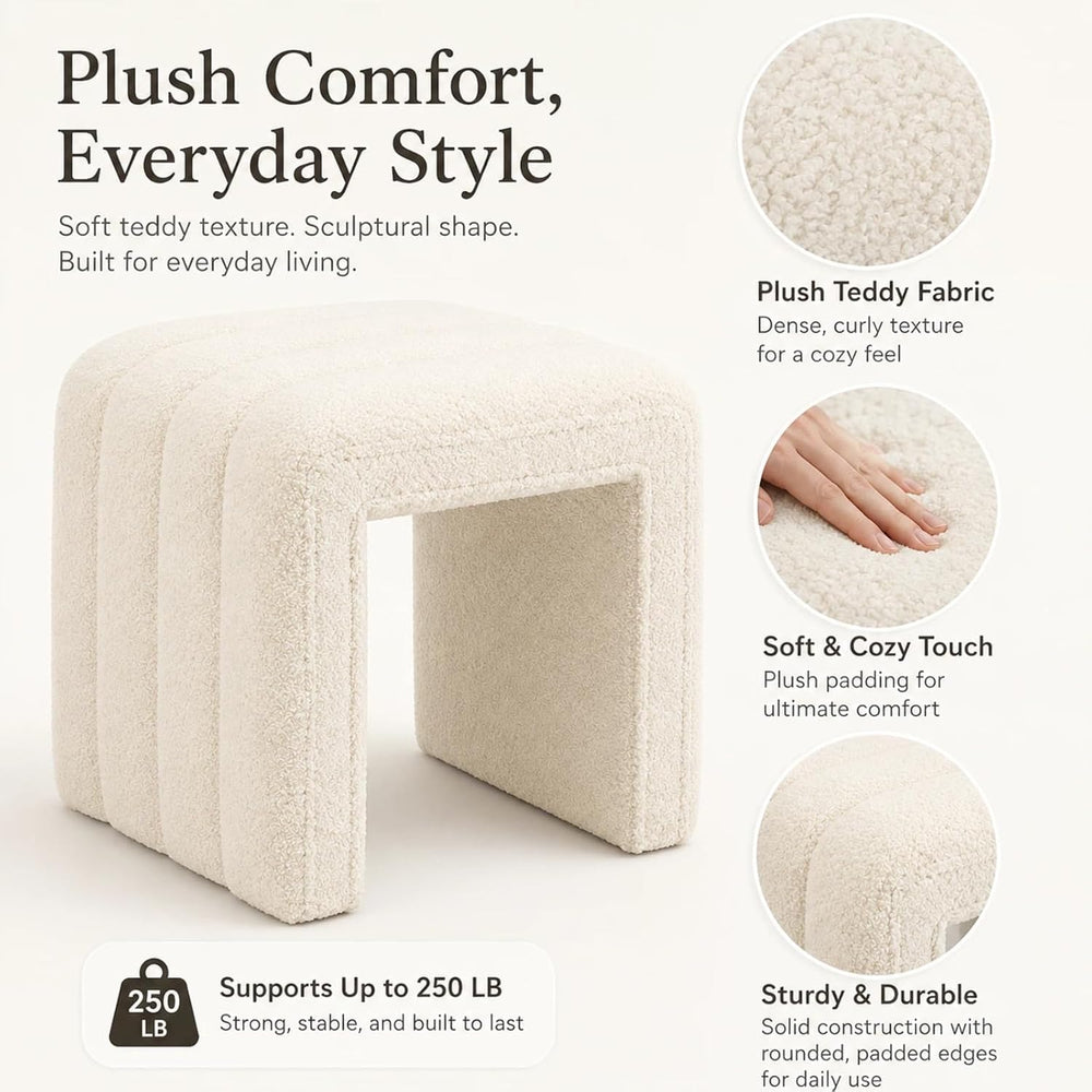 Vanity Stool Chair Teddy Velvet Ottoman Footrest Sofa Bench Extra Seat