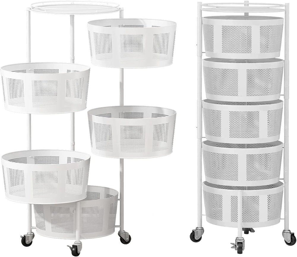 Rotating Kitchen Baskets Rack 5 Tier Round Mesh Baskets Fruit Vegetable Organ...