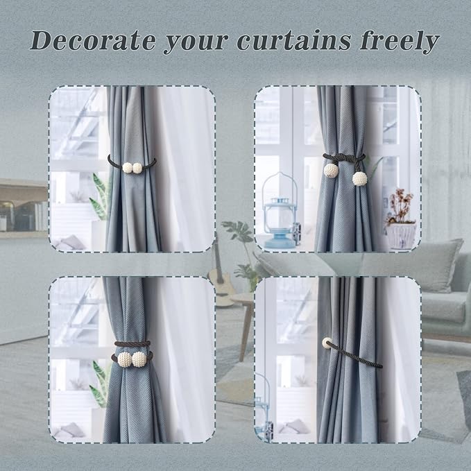 Hion Magnetic Curtain Tiebacks Black 2pcs, Curtain Tiebacks Buckles Holdbacks - Image 4