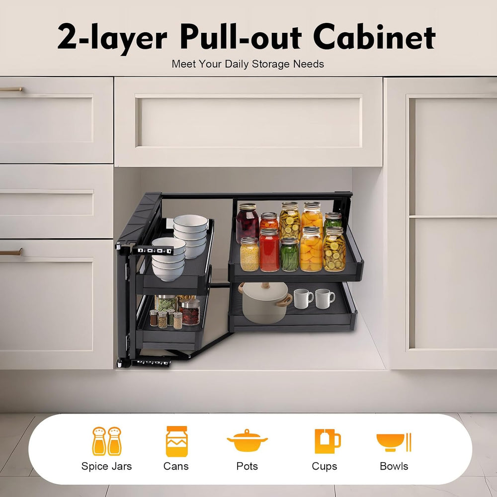 Blind Corner Cabinet Pull Out Organizer 2 Tier with 4 Detachable Shelves Magi...