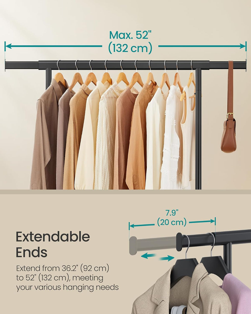 SONGMICS Clothes Rack with Wheels, Heavy-Duty, 220 lb Load Capacity