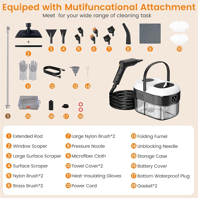 Pressurized Steam Cleaner, 3-Level Adjustable Handheld Steamer Cleaning - Image 9