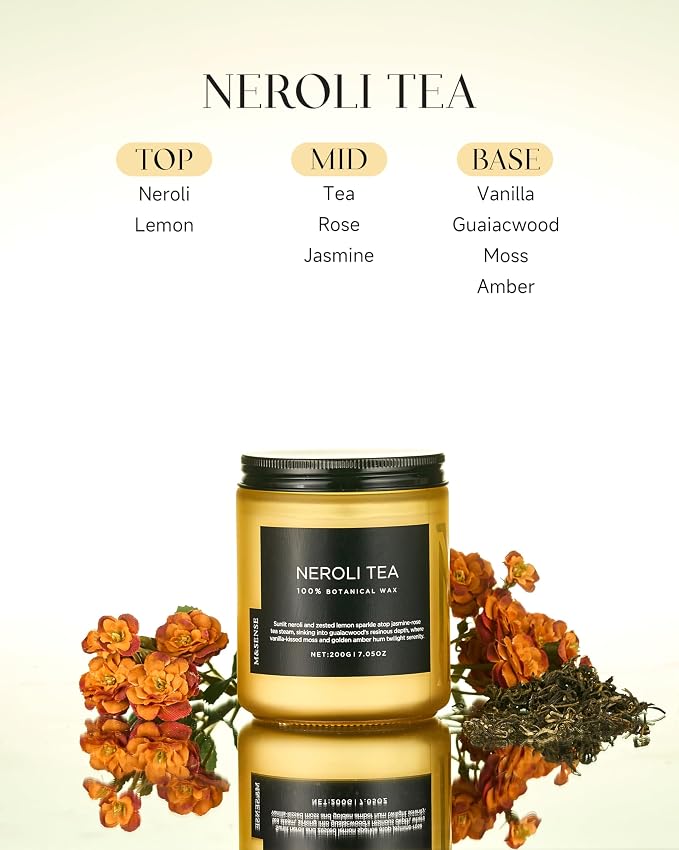 M&SENSE Neroli Tea Scented Candle, 7.05oz 50 Hours Long Lasting Burn 2 Wick Non - Image 2