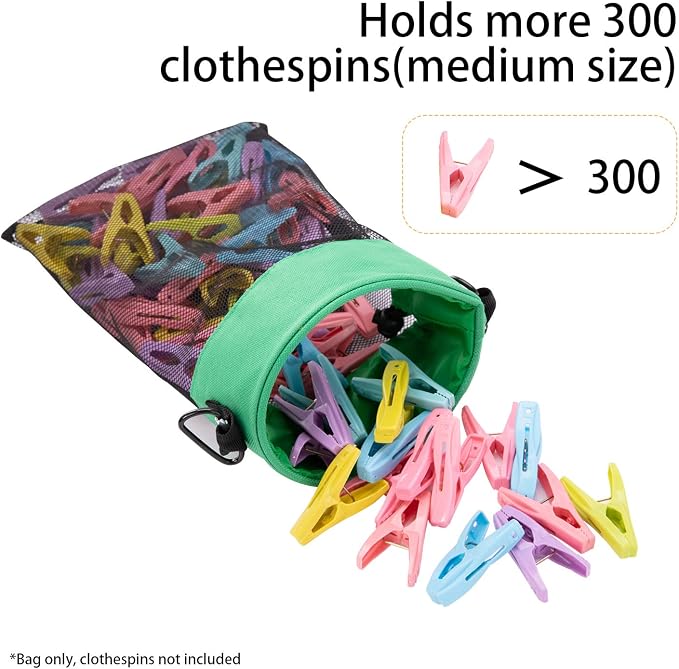 Mesh Clothespin Bag with Hooks Hanging Clothes Pin Bag with Drawstring Closure - Image 3