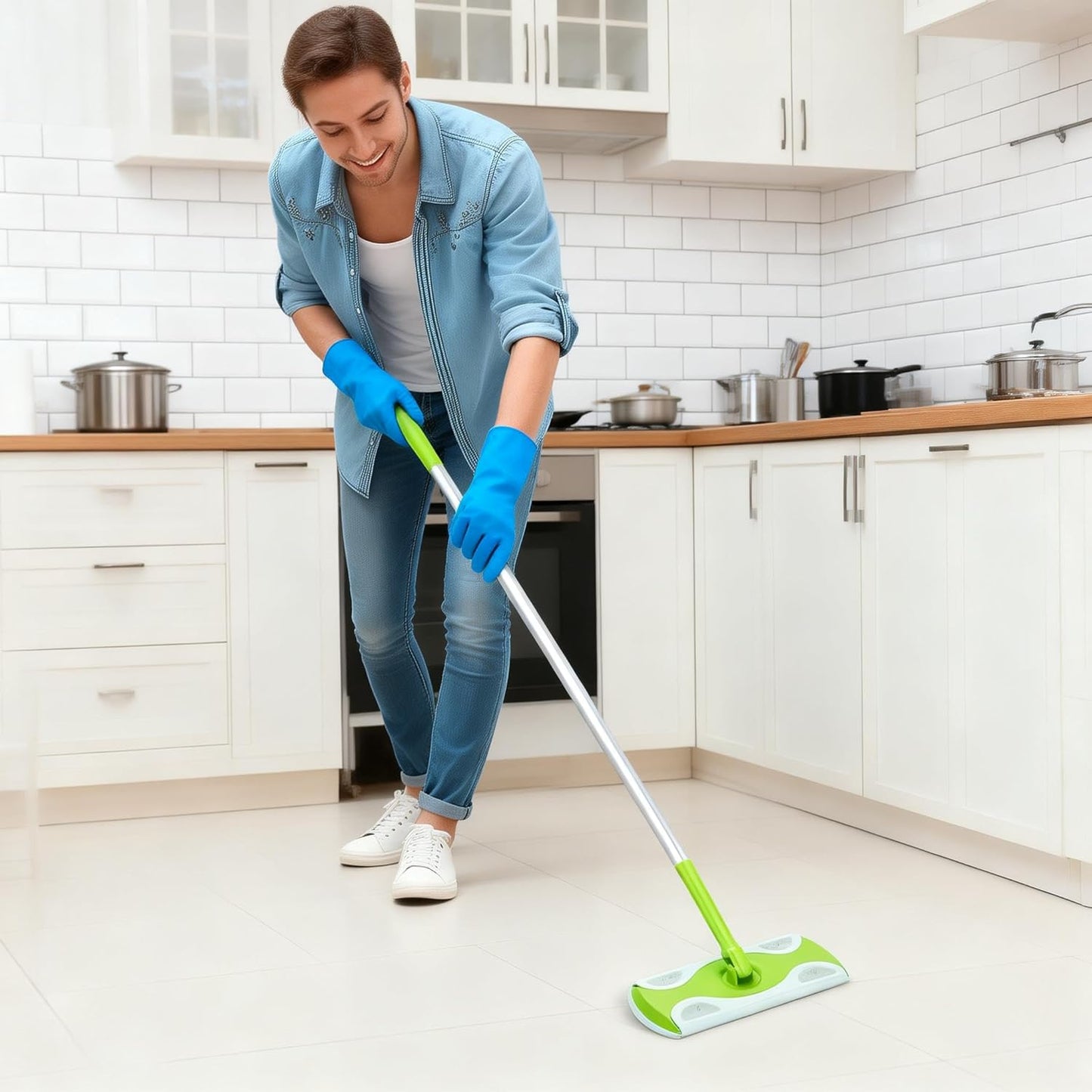 Aluminum Mop Handle Compatible with Swiffer, Adjustable Extra Long Replacement Pole, Detachable Lightweight Mop Stick