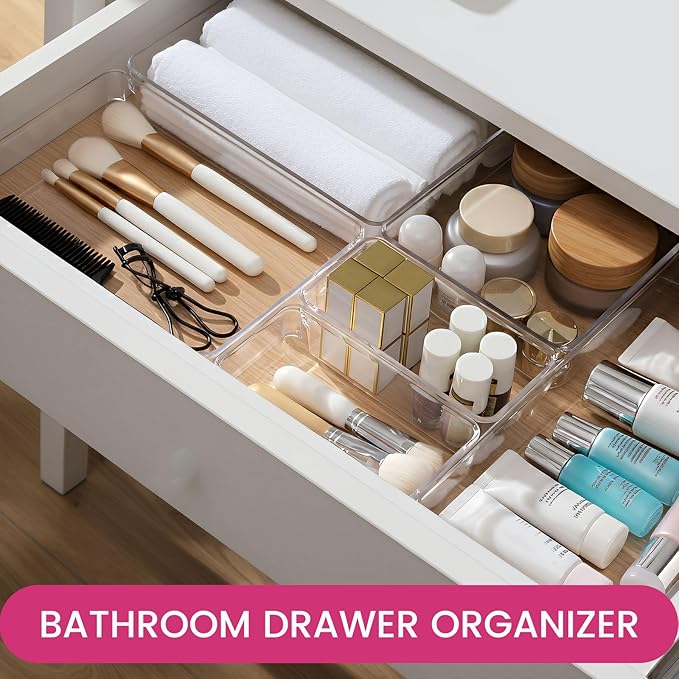 Criusia 26 Pack Large Clear Plastic Drawer Organizer Bins -5 Size Heavy Duty - Image 5