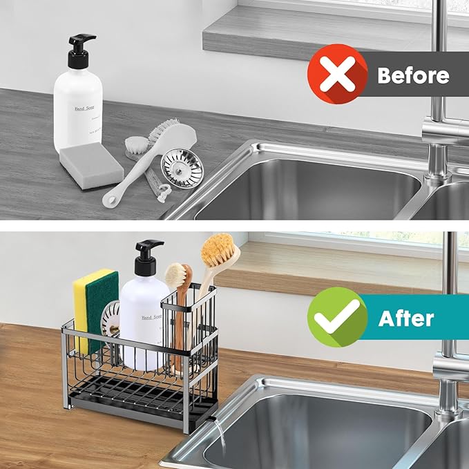 Sinnsally Kitchen Sponge Holder, 2 Tier Sink Caddy Organizer - Image 6
