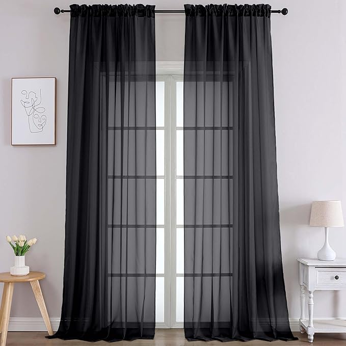 Chyhomenyc Extra Long Black Sheer Curtains 108 Inches Long 2 Panels, Light by Chyhomenyc
