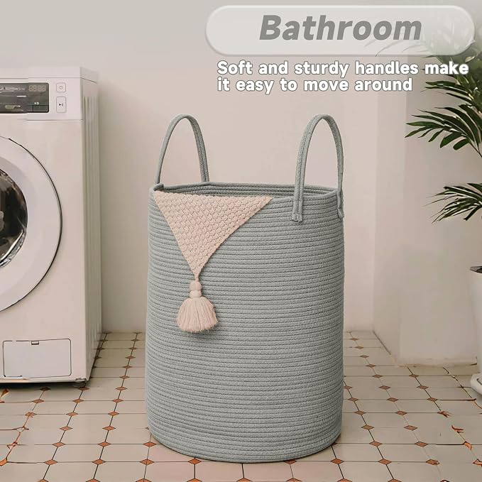 Large Woven Laundry Basket Hamper, 100L Cotton Rope Storage Bin - Image 5