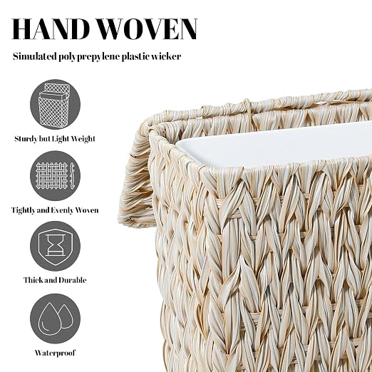 Wicker Trash Can with Lid and Liner, Boho Decotative Small Bathroom Trash Cans - Image 6