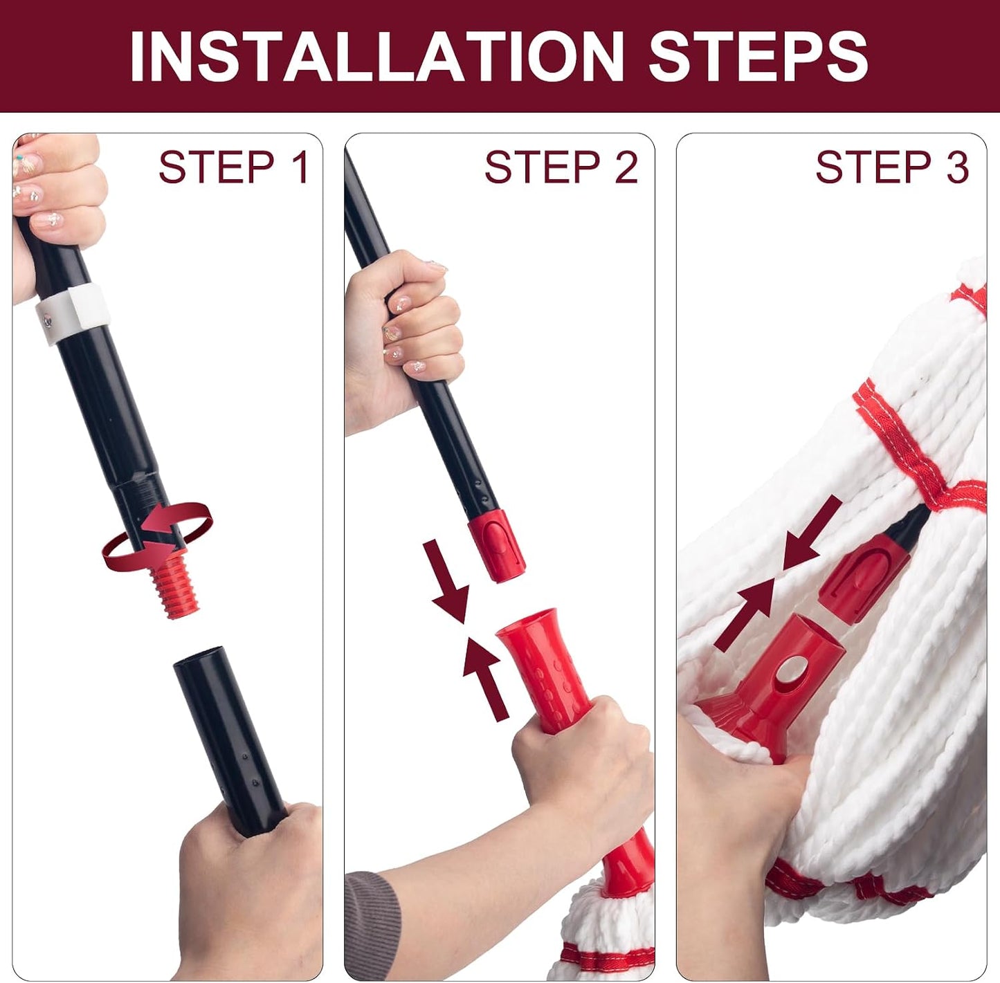 KeFanta Self Wringing Twist Mop, Easy Wringing Mop with 57 " Long Handle | 57 " Long Handle, Easy Wringing, Microfiber Floor mop for Kitchen Hardwood Bathroom Garages Warehouses Tile Home Office
