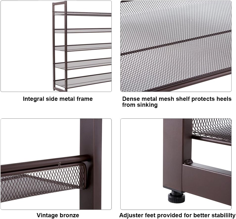 SONGMICS Metal Shoe Rack, 5-Tier Shoe Orgainzer, Holds 20-25 Pairs