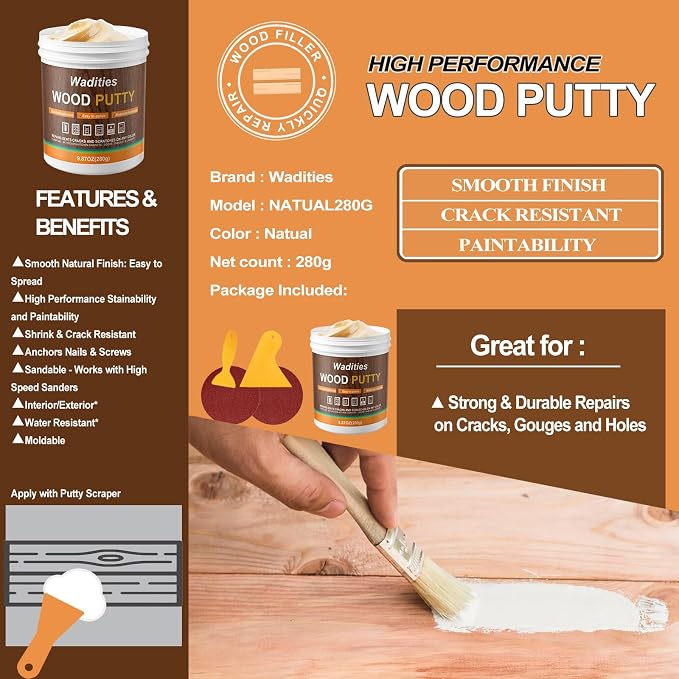 Natual Wood Filler, Natual Wood Putty, Paintable Stainable Wood Repair Putty - Image 6