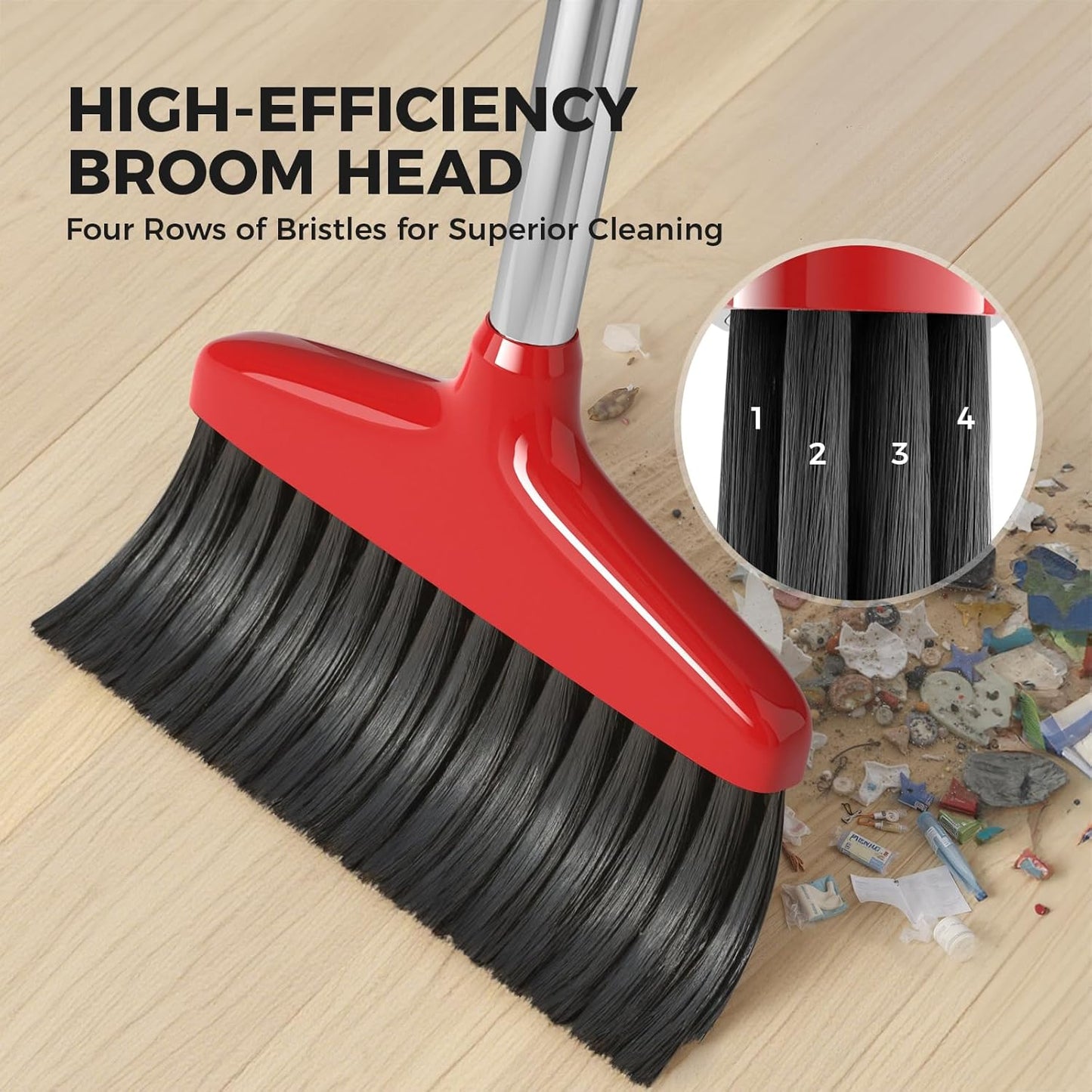 Handy Broom, Indoor/Outdoor Brooms, Duty Kitchen Broom, for Home Garage Kitchen Office Courtyard Lobby Patio Lawn Concrete (1 Pack, Red, New)