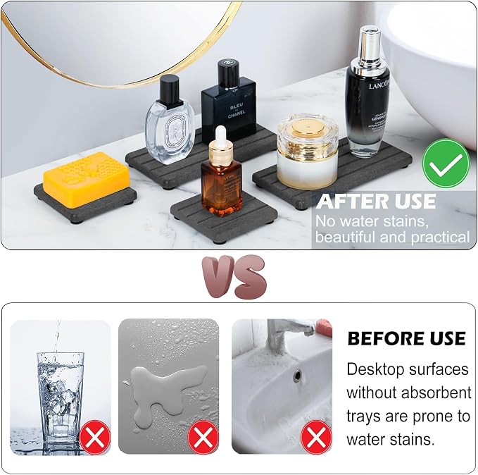 3PCS Stone Drying Tray, Stone Soap Tray, Water Absorbing Stones Trays - Image 3