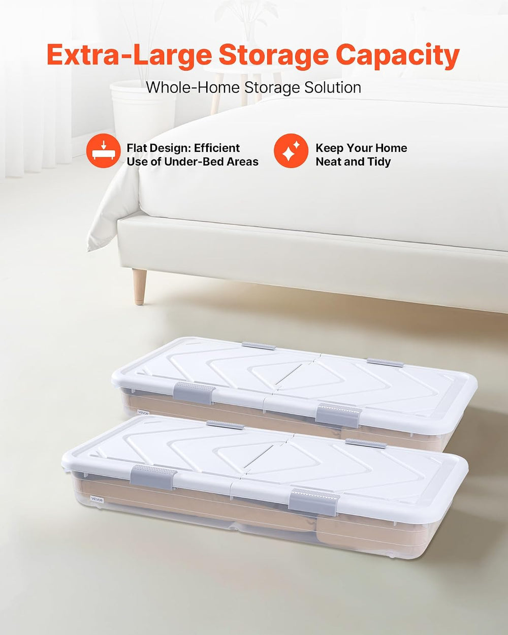 VEVOR Under Bed Storage with Wheels, 39.8 x 20.1 x 5.9 inch Underbed Containe...