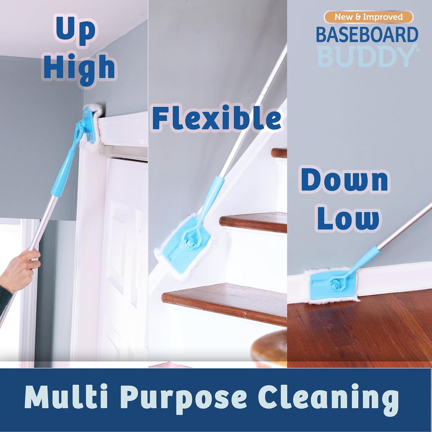 Baseboard Buddy | Lightweight Home Cleaning Essential, Perfect for Baseboards, Moldings & Walls, Glide & Wipe Trapping & Locking Dirt & Dust | As Seen on TV, (1 Baseboard Buddy & 3 Reusable Pads)