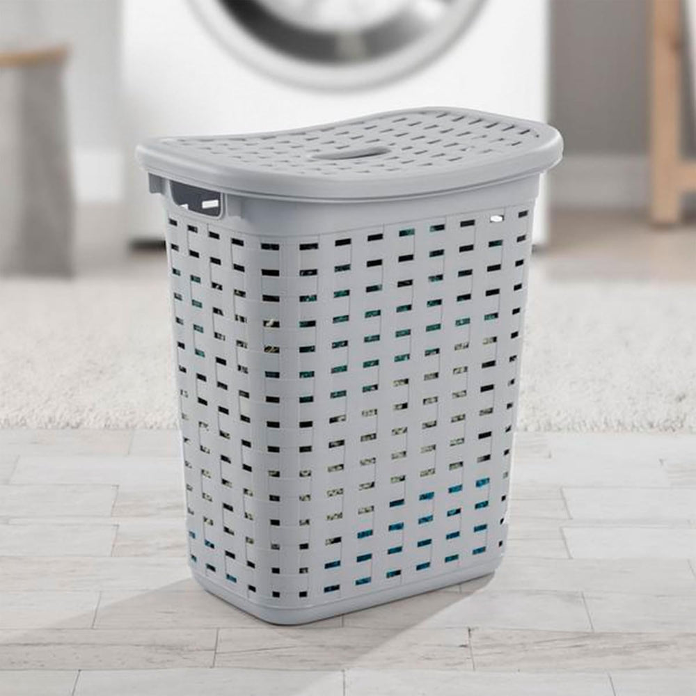 Sterilite Plastic Wicker Style Weave Laundry Hamper, Portable Slim Clothes St...