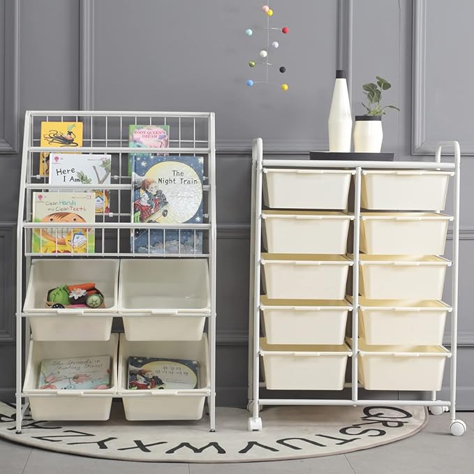 Rolling Cart with 10 Drawers, Plastic Drawer Cart with Metal Frame, Utility - Image 6