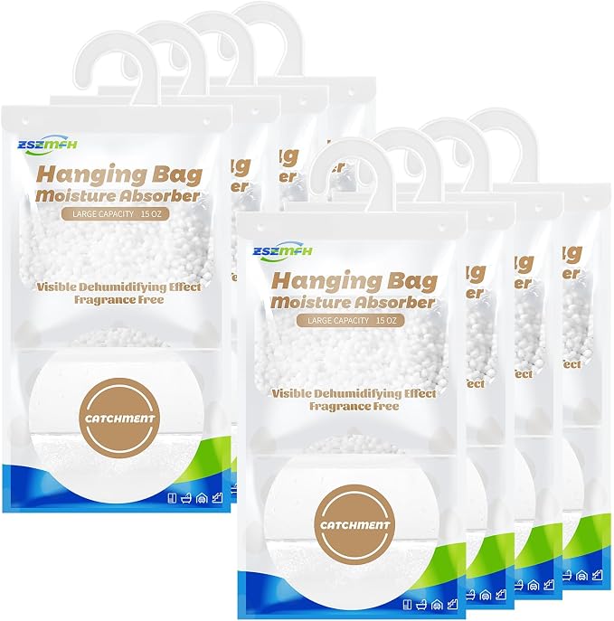ZSZMFH 8 Pack Moisture Absorber Hanging Bags, Fragrance Free Humidity Packs by ZSZMFH