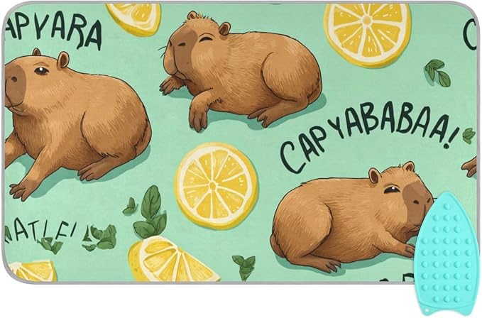 Mint Green Capybara Lemon Ironing Mat by Tatenale