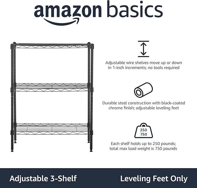 Amazon Basics 3-Shelf Adjustable Heavy Duty Steel Wire Rack Storage Shelving - Image 3