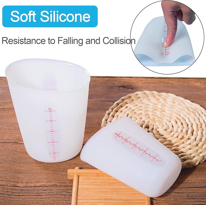 Silicone Measuring Cups, 500ml & 250ml Large Flexible Mixing Cups, 2 Cups Pour - Image 3