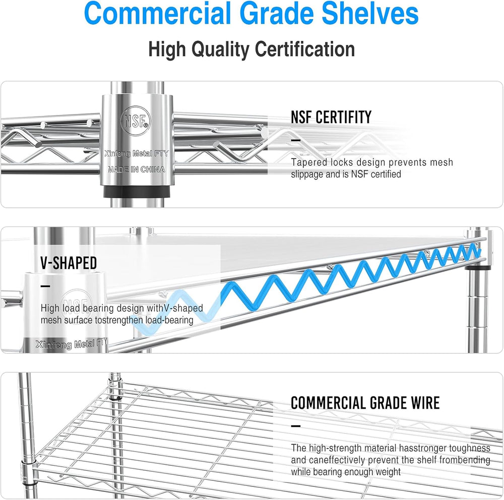 5 Tier NSF Wire Shelf Shelving Unit, 14 x 30 x 60 Inch 750lbs Capacity Adjust...