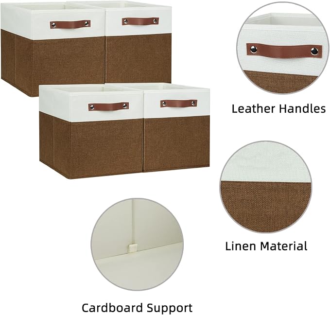 HNZIGE Fabric Cubes Storage Bins Set of 4, 11 x 11 Clothes Storage Cube Baskets - Image 2