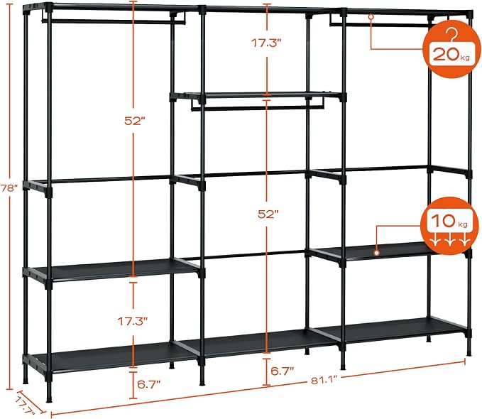 Clothes Rack, Portable Closet, 81.1 Inch Large Capacity Wardrobe Closet - Image 3