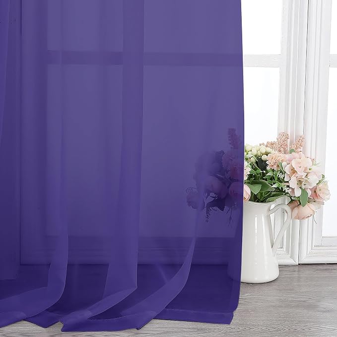 Chyhomenyc Purple Sheer Curtains 84 Inch Length 2 Panels, Light Filtering Soft - Image 9