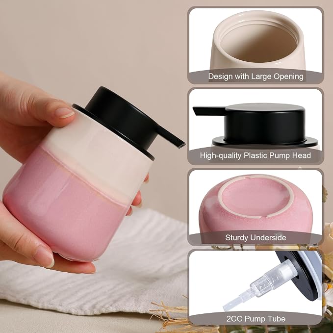 INGOFIN Ceramic Hand Soap Dispenser - 12 oz Liquid Lotion Dispenser Bathroom - Image 5