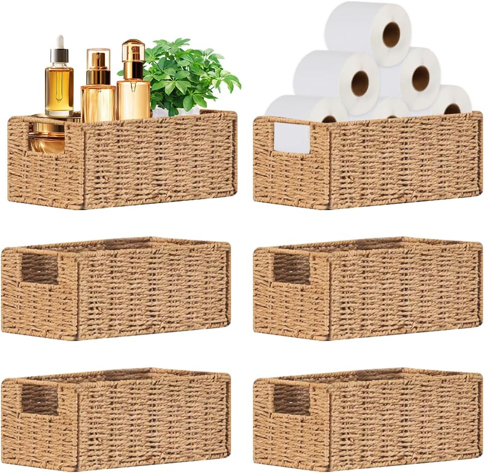 6 Pcs Small Wicker Baskets, Wicker Woven Storage Basket with Handle