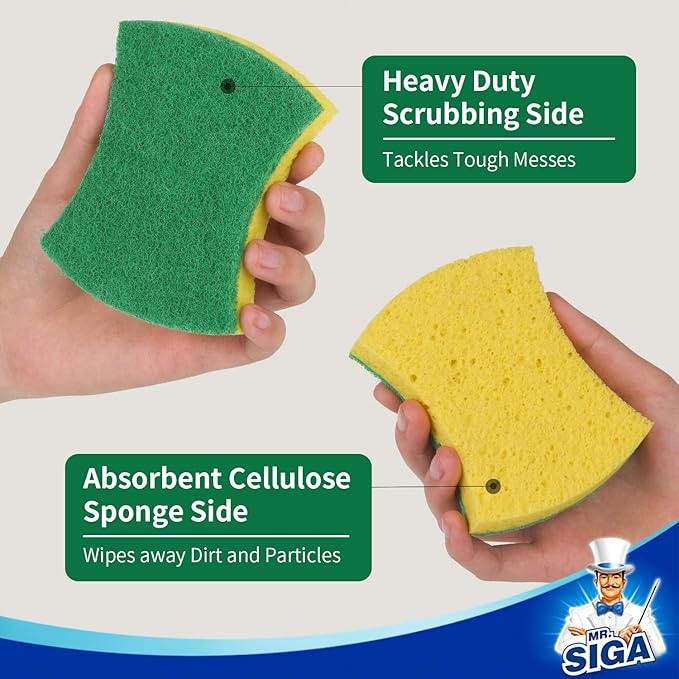 MR.SIGA Heavy Duty Cellulose Scrub Sponge, Dual-Sided Dishwashing Sponge - Image 5