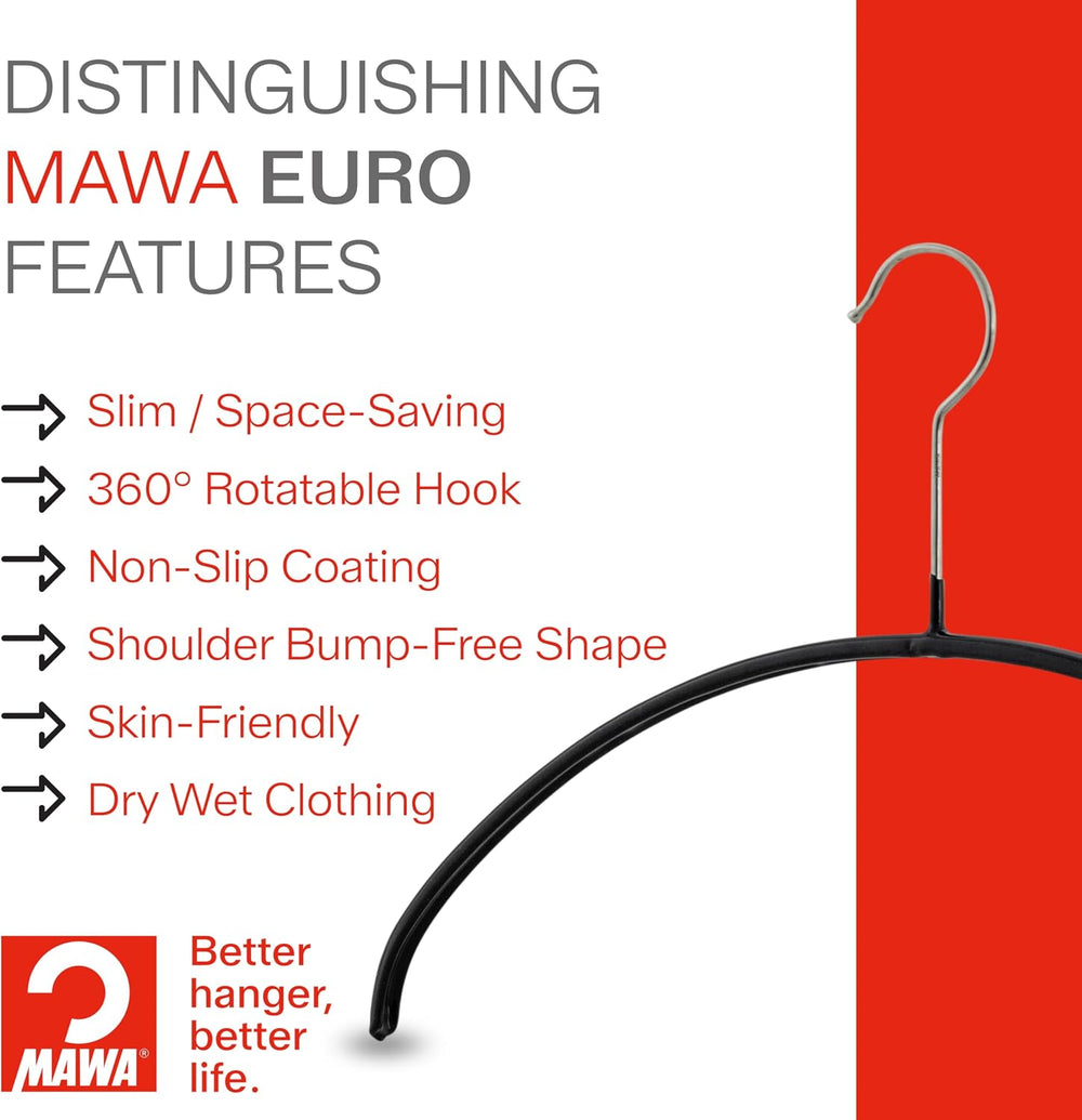 Mawa by Reston Lloyd Euro Series Non-Slip Space Saving Steel Clothes Hanger f...