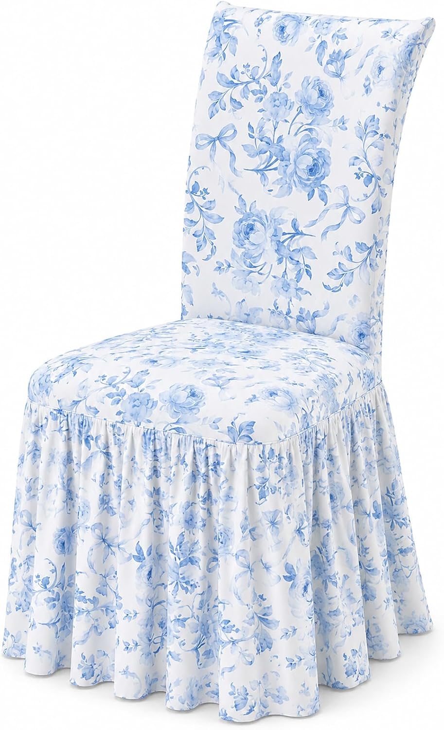 Gerrii Fancy Garden Blue Bow Dorm Chair Cover Coquette Bow Room Decor College Apartment Decor Dining Chair Covers Washable Furniture Protector with Skirt Country Style for Dorm Room Home Bedroom