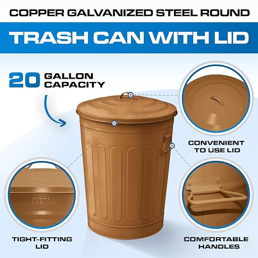 Plexon Round Trash Can 13 Gallon, Vintage Metal Outdoor Trash Can - Image 6