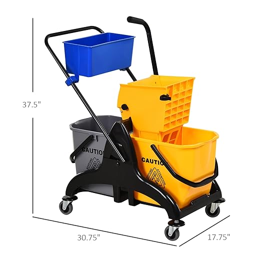 HOMCOM 2 x 6.9 Gallon Mop Water Bucket Wringer Cart - Image 7