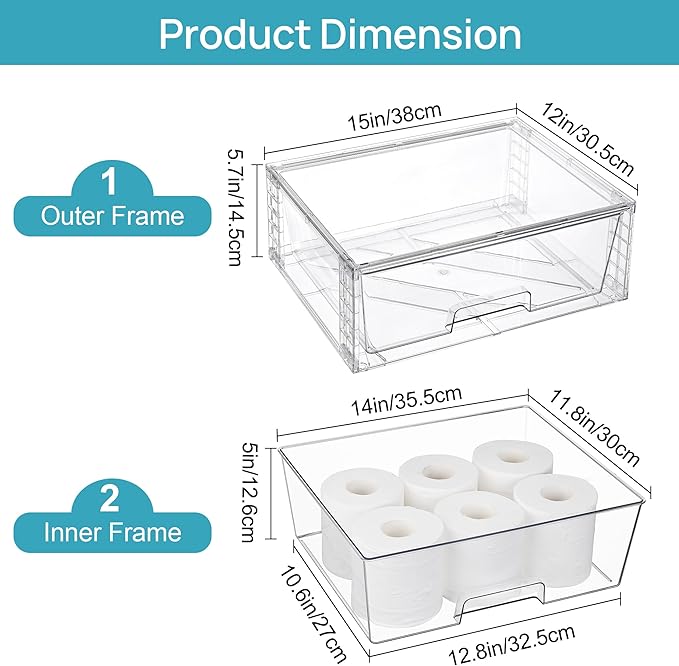 Vtopmart 3 Pack Large Stackable Storage Drawers, Easily Assemble Clear Acrylic - Image 3