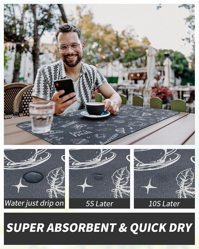 AMOAMI Coffee Mat Hide Stain Rubber Backed Absorbent Dish Drying Mat - Image 4