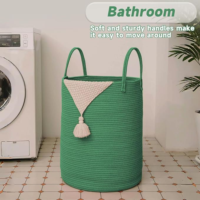Large Woven Laundry Basket Hamper, 100L Cotton Rope Storage Bin - Image 5